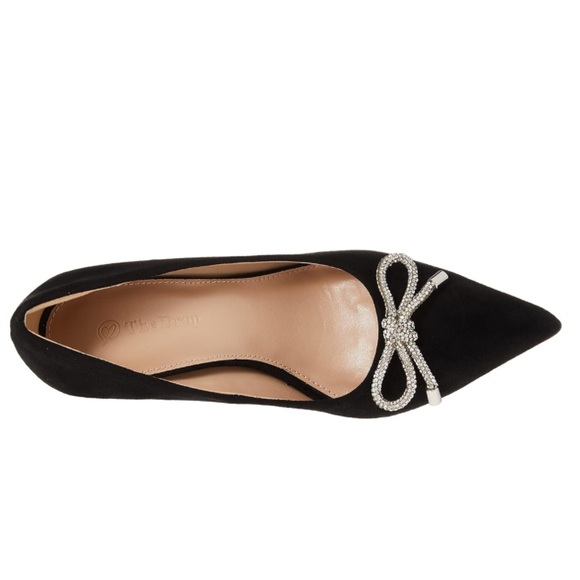 The Drop Black Suede Heels with Embellished Silver Bow - Sz 8 - Picture 2 of 9